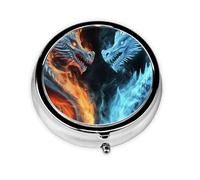 Ice and Fire Dragons Pill Case with Mirror Retro 3 Compartment Pill Box Small Pill Organizer for Purse or Pocket Decorative Metal Medicine Vitamin Organizer Unique Gifts