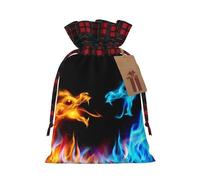 Ice And Fire Dragons Printing 4.7x6.9 Inch Christmas Bag Drawstring Closure,For Christmas Anniversaries Birthdays,Holds Gifts