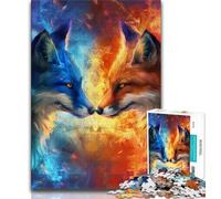 Ice And Fire Fox Puzzles for Teenagers Teens 1000pc Puzzle,Game Toys Every Piece Is Unique - Challenging Family Fun Game 50x75cm