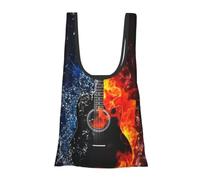 Ice And Fire Guitar Foldable Shopping Bag In Pouch Reusable Shopping Bags