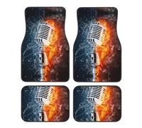 Ice and Fire Microphone Print Car Floor Mat Four-Piece Set - Durable & Stylish Automotive Floor Rugs - Interior Car Accessories