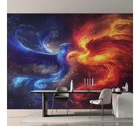 Ice and Fire Phoenix Photo Wallpaper, Fantasy Animal Phoenix Wallpaper Mural, 500x350cm Wall Paper for Bedroom Living Room, Non-Woven Wall Mural Room Decor EL&D69