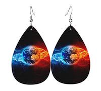Ice And Fire Planet Leather Earrings For Women Dangle Earring Drop Pendant With Hook Gifts For Adult Girl