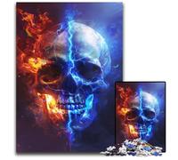 Ice And Fire Skulls Puzzles 1000 Pieces for Adults Jigsaw Puzzles Brain Teaser Game, Interactive Family Game, Suitable for Ages 14+ 26X38CM/10.23x14.96inch
