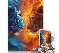 Ice And Fire Tiger Jigsaw Puzzles for Adults Teenagers Jigsaws Puzzle,Relax Games Is Ideal As A Gift for The Whole Family 38x26cm