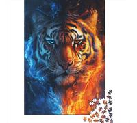 Ice And Fire Tiger Puzzle Brain Teaser Paper Rectangular Jigsaw Puzzle for Adults Teen 1000pcs (38x26cm)