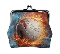 Ice and Fire Volleyball Coin Purse for Women, Small PU Leather Change Purse with Kiss Lock, Vintage Coin Wallet Card Holder, Mini Coin Pocket Pouch Change Holder for Travel, Party