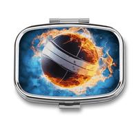 Ice and Fire Volleyball Pill Box, Portable Travel Pill Organizer Retro Durable 2 Compartments for Vitamins, Medicine, Fish Oil and Supplements