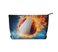 Ice and Fire Volleyball Printed Corduroy Makeup Bag for Travel & Daily Use, Stylish Pouch Purse Case Cosmetic Bags Organizer for Women