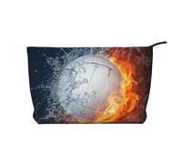Ice and Fire Volleyball Printed Make up Bag for Women Corduroy Makeup Bags Zipper Travel Cosmetic Bags Pouch Organizer