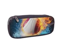 Ice and Fire Volleyball Printed Pu Leather Pencil Case Box Flip Pen Bag and Makeup Cosmetic Holder for Girls Boys School Students