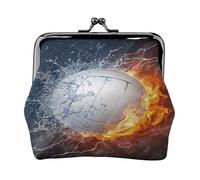 Ice and Fire Volleyball, PU Leather Coin Purse, Small Wallets, Change Pouch with Kiss Lock Clasp Buckle, Change Purse