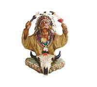 ICE ARMOR 10" H Indian Chief with Bull Skull Statue Decoration Figurine Office Desk/Home/Living Room/Table Decor, Perfect House Warming Gifts for New Home