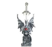 ICE ARMOR 11" H Medieval Silver Dragon on Pedestal with Sword Guardian Statue Fantasy Decoration Figurine