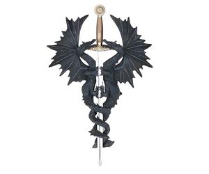 ICE ARMOR 14.5" H 2 Black Dragon with Sword Wall Plaque Decor Statue Sculpture Ornament Decoration Home/Room Decor Ideas