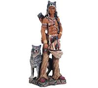 ICE ARMOR 17" H Indian Warrior with Wolf Statue Native American Decoration Figurine Office Desk/Home/Living Room/Table Decor, Perfect House Warming Gifts for New Home