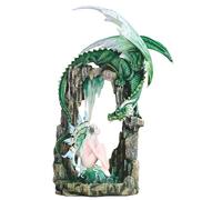 ICE ARMOR 21" H Green Forest Fairy in Dragon Cave Figurine Large Sculpture Statue Office Desk Living Room/Table Decor, Perfect House Warming Gifts for New Home, Multicolor