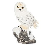 ICE ARMOR 5" H Snowy Owl Standing on Rock Statue Wild Animal Decoration Figurine Office Desk/Home/Living Room/Table Decor, Perfect House Warming Gifts for New Home