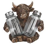 ICE ARMOR 5" W Highland Cow Salt & Pepper Shaker Holder Statue Sculpture Ornament Decoration Home/Room Decor Ideas for Housewarming, Holidays and Birthdays Great Collectible Addition