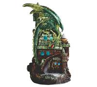 ICE ARMOR 7.5" H Green Dragon on Castle Backflow Incense Burner with LED Light, Dragon Figurine Incense Holder Statue Sculpture Ornament Decoration Home/Room Decor Ideas