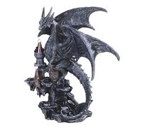 ICE ARMOR 7.75'' H Black Dragon on Castle Statue Fantasy Decoration Figurine, Decorative Home Accessory