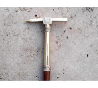 Ice Axe Look Walking Stick, Beautiful Design Solid Brass Handle 3 Fold Wooden Cane