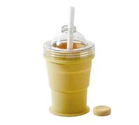 Ice Ball Maker Mold - Leakproof Silicone Sphere Press, Foldable 325ml Travel Container, Integrated Straw Lid Design, Flexible Space Saving Chill Tool, Portable Beverage Accessory for Milk Beer Soda