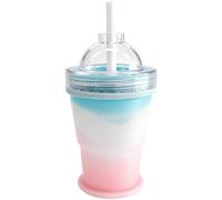 Ice Ball Maker with 2.4 in / 6.1 cm Reusable Ice Sphere Mould, Collapsible Iced Coffee Mug with Straw and Lid, Colorful Gradient Portable Drinking Cup for Warm-Weather Iced Drinks, Travel and Office