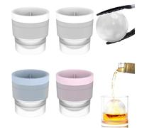 Ice Ball Mould, 4Pcs Ball Ice Cube Moulds, Round Ice Cube Mould for Whisky, Cocktails, Coffee and Juice, Easy Release Silicone Ice Sphere Moulds, 7.1 x 6.7 cm, White, Pink and Blue