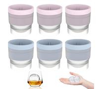 Ice Ball Mould, 6PCS Silicone Ice Ball Makers, 7.2 X 7.7CM Round Ice Cube Moulds for Whisky Cocktails, Sphere Ice Cube Mould Easy-Release for Home Bars and Parties(Pink, Blue)