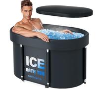 Ice Bath Tub with Lid for Athletes, 450L Portable Oval Cold Plunge Tub for Cold Water Therapy Recovery, Home Outdoor and Gym, 105cm Long (Black)