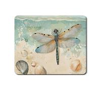 Ice Blue Dragonfly Washer Dryer Top Protector Mat, Vintage Beach Scene Washing Machine Dust Cover, Coastal Style Rubber Anti-slip Waterproof Mats for Laundry Room 20x24 Inch