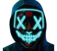 (Ice Blue) LED Purge Mask 3 Light Modes Scary Spooky Halloween Fancy Costume Party Prop UK