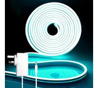 Ice Blue Neon Rope Light, 5M Easter LED Strip Lights with Power Plug and Dimmer, 12V Waterproof Cuttable Flexible Silicone Light Kit for Bedroom Kitchen Staircase Garage Ceiling TV Cabinet Wall Decor