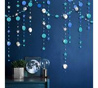Ice Blue Silver Circle Dot Garland kit for Navy Blue Twinkle Little Star Party Decoration Hanging Bunting Banner Steamer Backdrop Background for Baby Shower/Christmas/Birthday/Prom/Graduation/Wedding