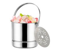 Ice Bucket - 14.5x12.5x13cm Stainless Steel 1L | Beverage Tub Handle, Wine Chiller Strainer | Insulated Bar Accessory for Whisky Vodka Cocktails Beer Home Cafe Use