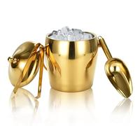 Ice Bucket Champagne Bucket with Tongs Scoop Lid, Double Wall Wine Bar Freezer Ice Bucket with Stand & Carrying Handle, Stainless Steel Mirror Bucket Champagne Bucket for Parties Bar Home,2L (Gold)