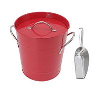 Ice Bucket Round, Galvanized Sheet and Plastic Beer Chiller Bin with Handle, 19.5x20.5x16cm - Insulated Bucket with Lid, Frozen Time, Ideal for Parties and Bars (Red)