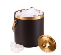 Ice Bucket, Stainless Steel Double Wall Champagne Ice Bucket with Lid and Handles Black 1.4-3L(1.4L)