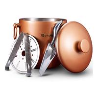 Ice Bucket with Lid, Scoop, Tongs and Strainer - Well Made Insulated Stainless Steel Keep Ice Frozen Longer - Ideal for Cocktail Bar, Parties, Chilling Wine, Champagne - 3 Liter (Copper)