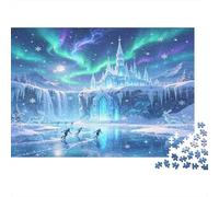 Ice Castle 1000 Piece Jigsaw Puzzle Adult Paper Jigsaw Puzzle for Adults Frozen Lake Aurora Borealis Family Puzzle Game Home Decor Gift 52x38cm/1000pcs