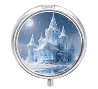 Ice Castle Winter Pill Box 3-Compartment Travel Pill Organizer Portable Round Medicine Case with Mirror Design for Vitamins, Jewelry & Essentials Durable Pocket Pillbox for Purse, Camping