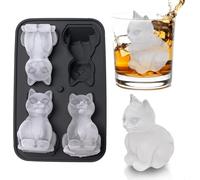 ice Cat Ice Cube Tray - 3D Cat Shape Moulds for Whisky Bourbon, 4-Hole Large Fun Moulds