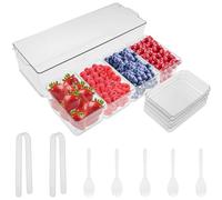 Ice Chilled Condiment Caddy with 4 Containers Transparent Condiment Server with Separate Lids Reusable Clear Garnish Tray Include 5 Forks for Bar Accessories Fruit Salad Taco Party Garnish