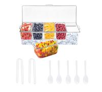 Ice Chilled Condiment Caddy with 5 Containers Transparent Serving Tray Party Platter Reusable Clear Server Tray with Removable Dishes Snack Box for Bar Accessories Fruit Salad Food Pizza Buffet