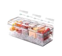 Ice Chilled Condiment CaddyWith 5 Containers, Condiment Server With Separate Lids, Clear PlasticCondiment Server CaddyTray Containers For Bar Accessories, Fruit, Salad, Taco, Garnish