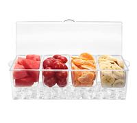 Ice Chilled Condiment Server with lid Condiment Server Organizer on Ice 4/5 Compartment Condiment Dispenser Clear Food Grade Fruit Serving Container Chilled Seasoning Box (1pcs/4grid)