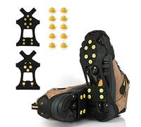 Ice Cleats, Ice Grips Traction Cleats Grippers Non-Slip Over Shoe/Boot Rubber Spikes Crampons with 10 Steel Studs Crampons + 10 Extra Replacement Studs (Medium, Black)
