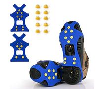Ice Cleats, Ice Grips Traction Cleats Grippers Non-Slip Over Shoe/Boot Rubber Spikes Crampons with 10 Steel Studs Crampons + 10 Extra Replacement Studs (Small, Blue)