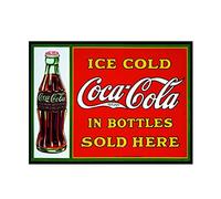 Ice cold coca cola in bottles sold here retro shabby chic vintage style picture metal wall plaque sign (280mm x 200mm)